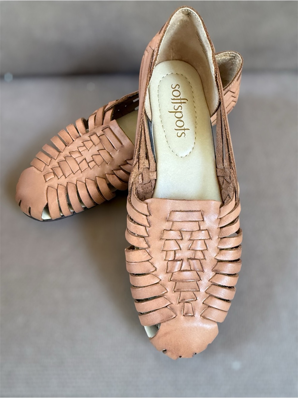 Softspots Woven Leather Huarache Flats in Tan Sz 8